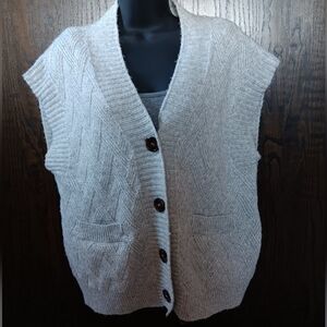 Pink Rose Heather Gray Button-Up Sweater Vest